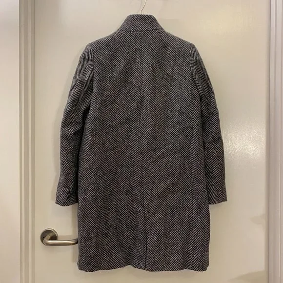NEW J. CREW 00P 00 Petite Navy Donegal Topcoat In English Herringbone Wool - Picture 11 of 12